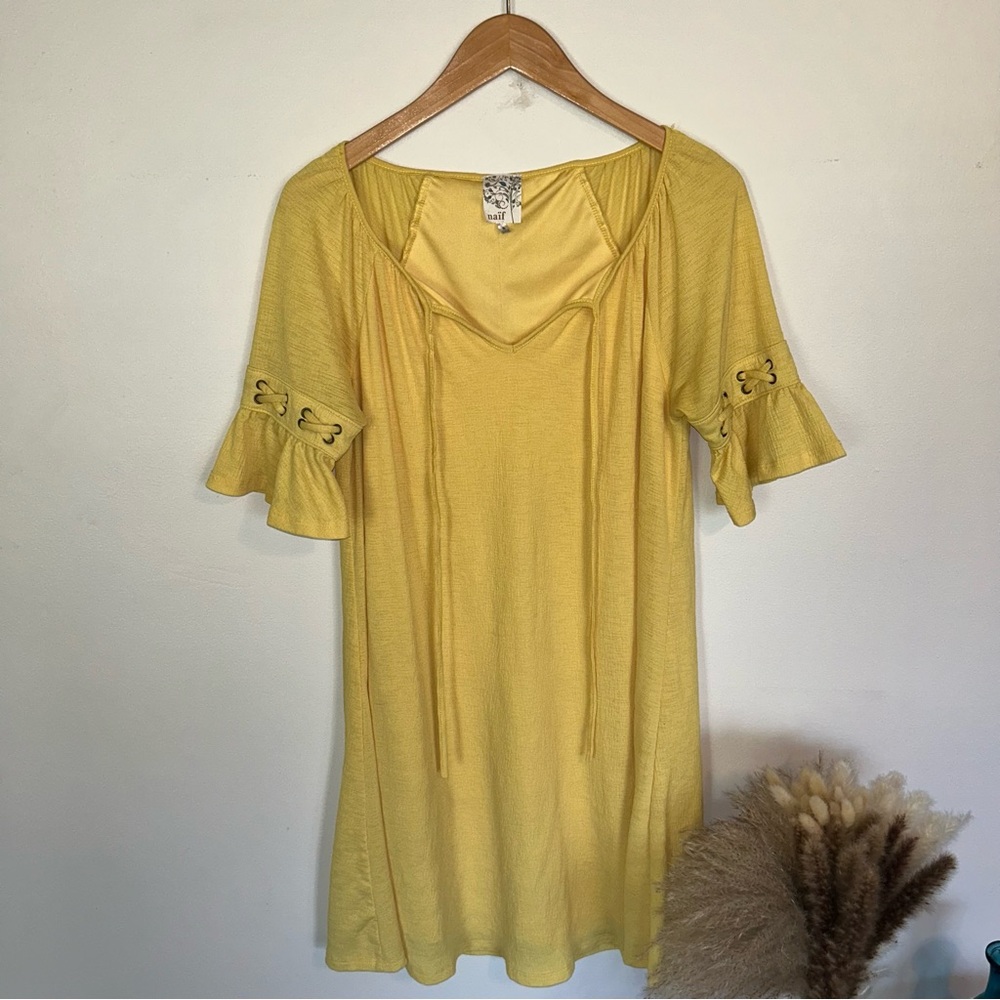 NAIF Sunny Yellow Ruffled Midi Dress Size S Small Anthropologie